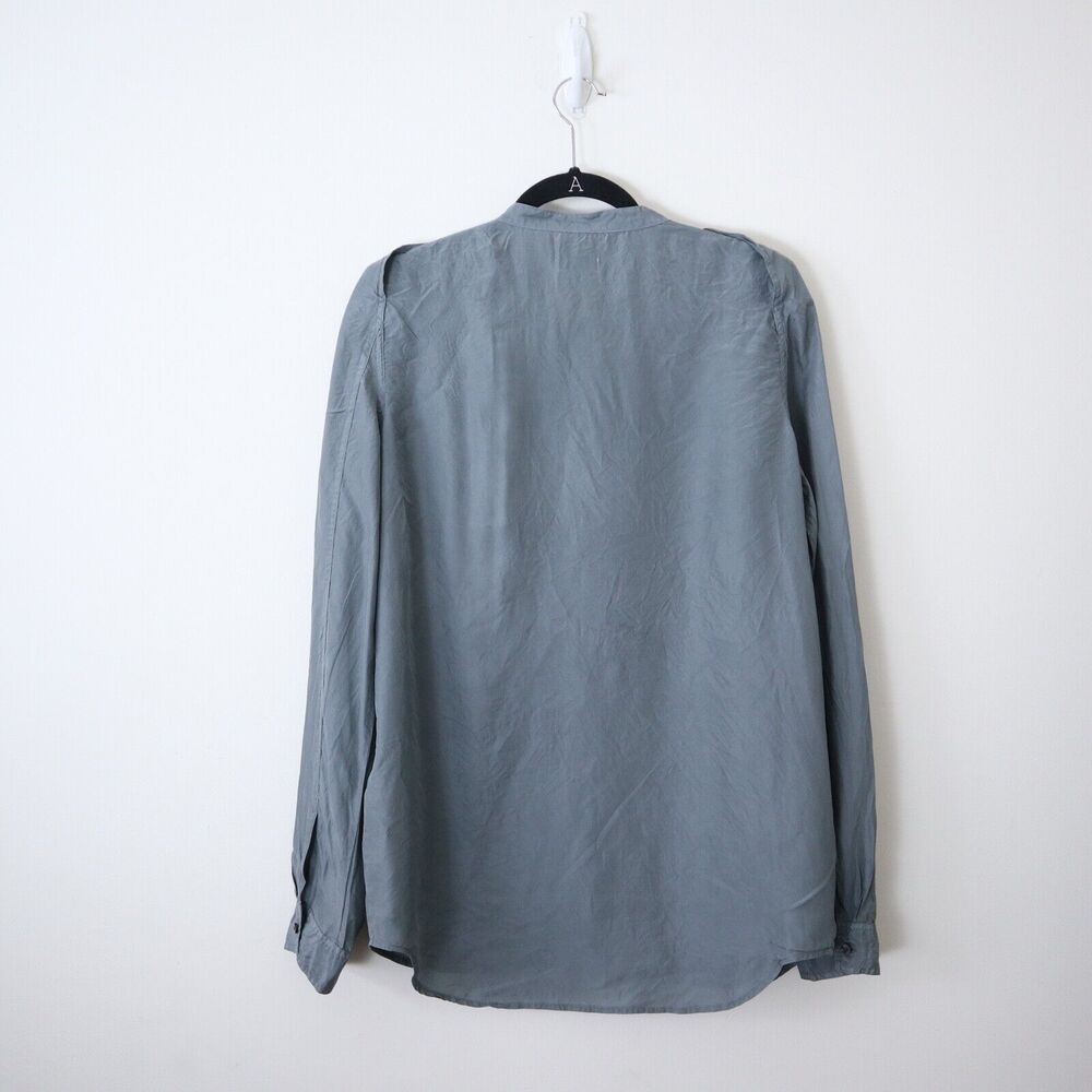 CLOSED Size L Silk Button Down Blouse Snap Epaulette Long Sleeve Dusty Olive - Picture 7 of 10